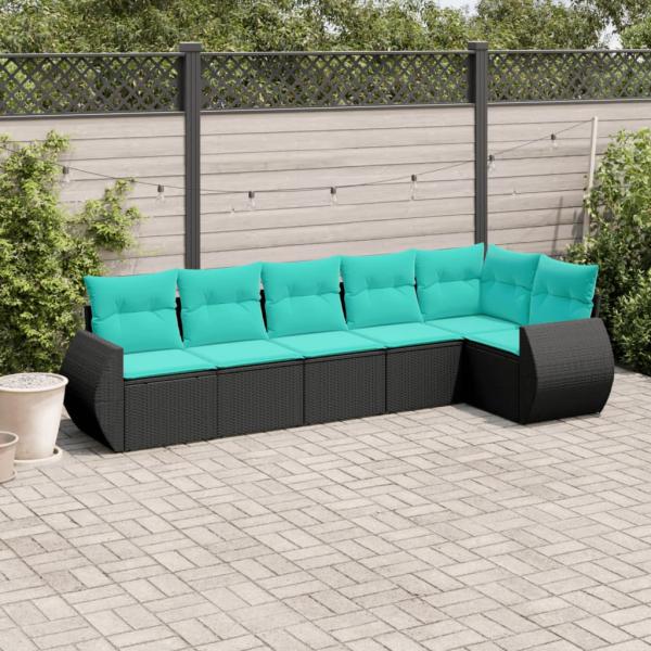 ARDEBO.de - 6-teiliges Gartensofa-Set mit Kissen, schwarzes Polyrattan
