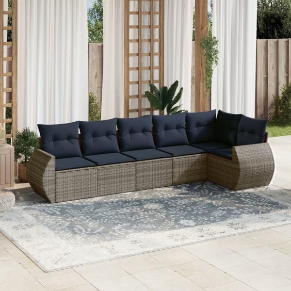 ARDEBO.de - 6-teiliges Gartensofa-Set mit Kissen, grau, Polyrattan