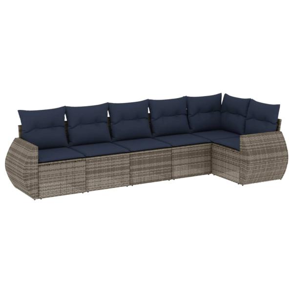 6-teiliges Gartensofa-Set mit Kissen, grau, Polyrattan