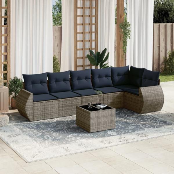 ARDEBO.de - 7-teiliges Gartensofa-Set mit Kissen, grau, Polyrattan