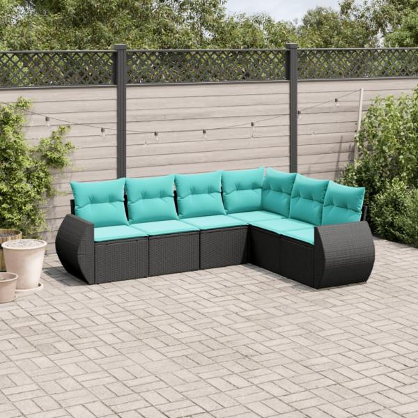 ARDEBO.de - 6-teiliges Gartensofa-Set mit Kissen, schwarzes Polyrattan