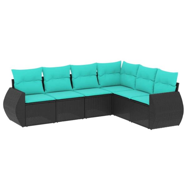 6-teiliges Gartensofa-Set mit Kissen, schwarzes Polyrattan