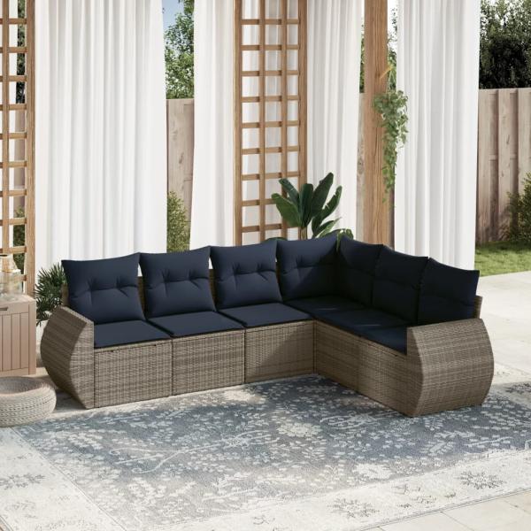 ARDEBO.de - 6-teiliges Gartensofa-Set mit Kissen, grau, Polyrattan