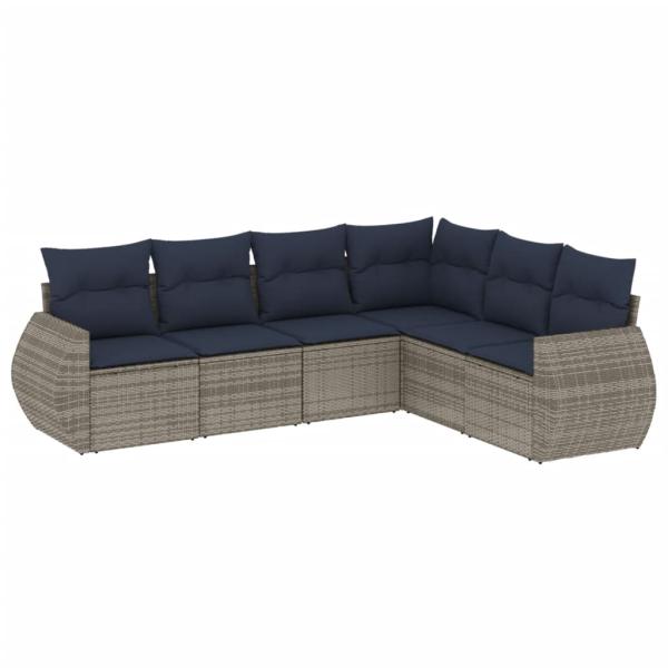 6-teiliges Gartensofa-Set mit Kissen, grau, Polyrattan
