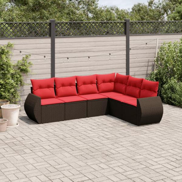 ARDEBO.de - 6-teiliges Gartensofa-Set mit Kissen, braun, Polyrattan