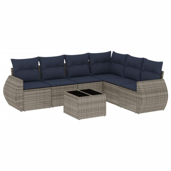 7-teiliges Gartensofa-Set mit Kissen, grau, Polyrattan