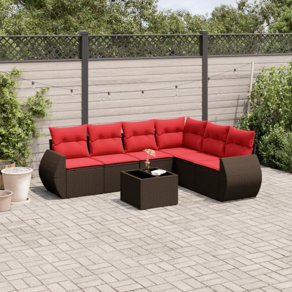 ARDEBO.de - 7-teiliges Gartensofa-Set mit Kissen, braun, Polyrattan