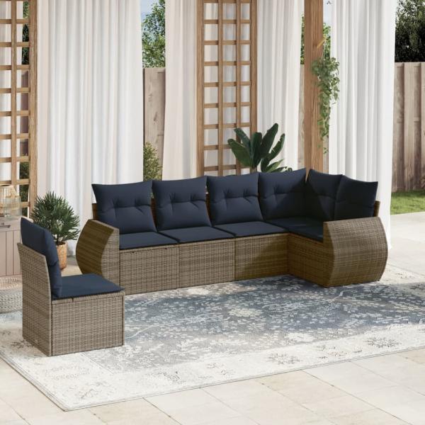 ARDEBO.de - 6-teiliges Gartensofa-Set mit Kissen, grau, Polyrattan