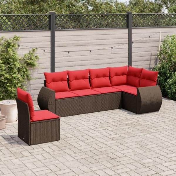 ARDEBO.de - 6-teiliges Gartensofa-Set mit Kissen, braun, Polyrattan