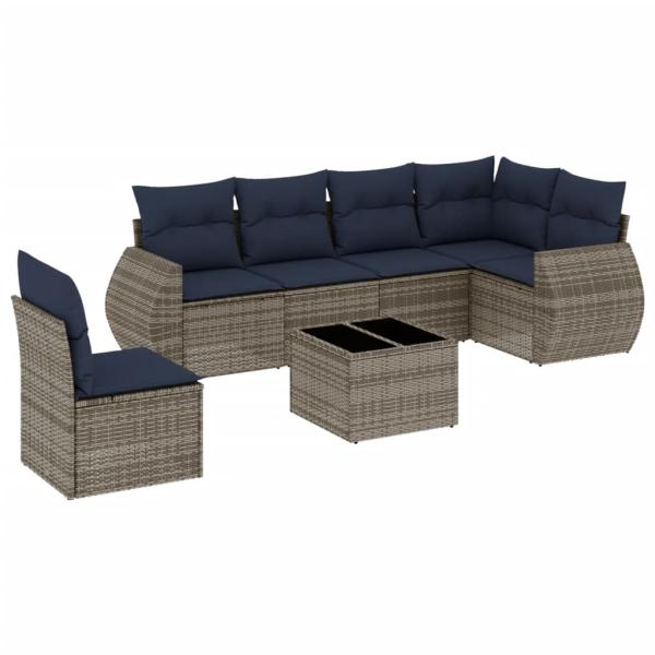 7-teiliges Gartensofa-Set mit Kissen, grau, Polyrattan