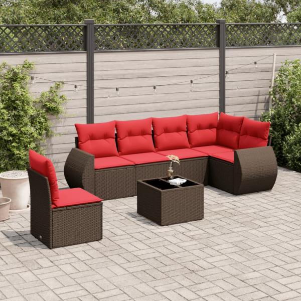 ARDEBO.de - 7-teiliges Gartensofa-Set mit Kissen, braun, Polyrattan