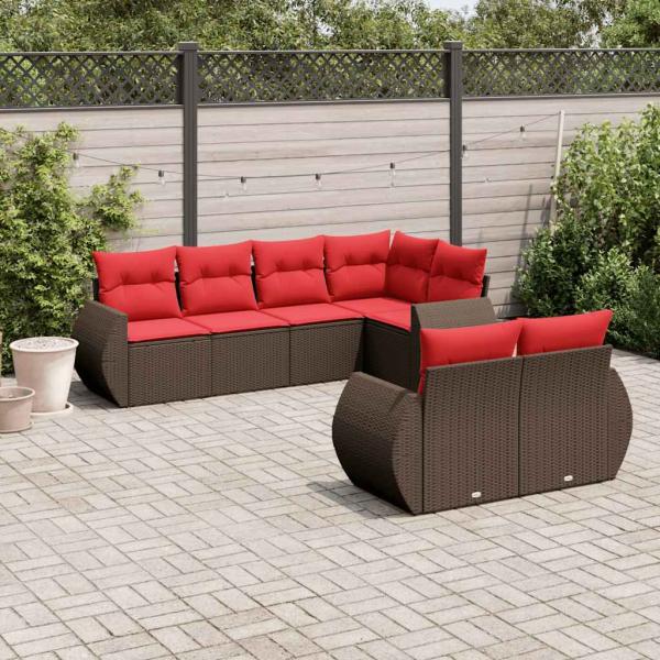 ARDEBO.de - 7-teiliges Gartensofa-Set mit Kissen, braun, Polyrattan