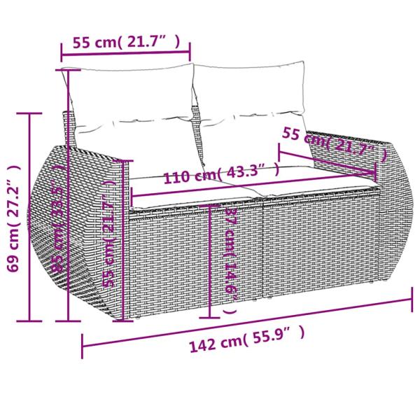 7-teiliges Gartensofa-Set mit Kissen, braun, Polyrattan