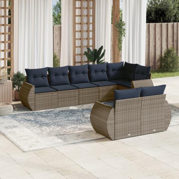 ARDEBO.de - 8-teiliges Gartensofa-Set mit Kissen, grau, Polyrattan