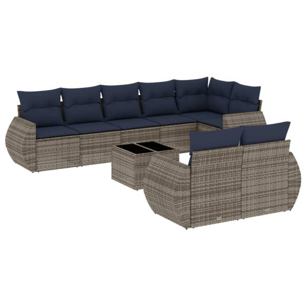9-teiliges Gartensofa-Set mit Kissen, grau, Polyrattan