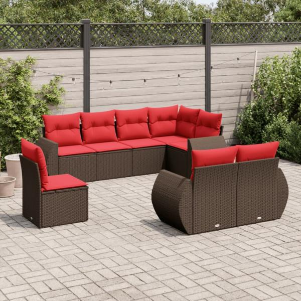 ARDEBO.de - 8-teiliges Gartensofa-Set mit Kissen, braun, Polyrattan