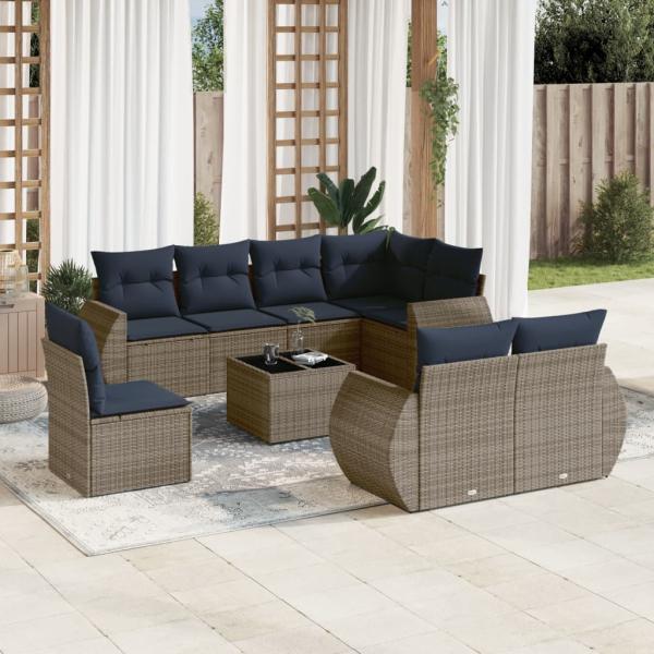 ARDEBO.de - 9-teiliges Gartensofa-Set mit Kissen, grau, Polyrattan