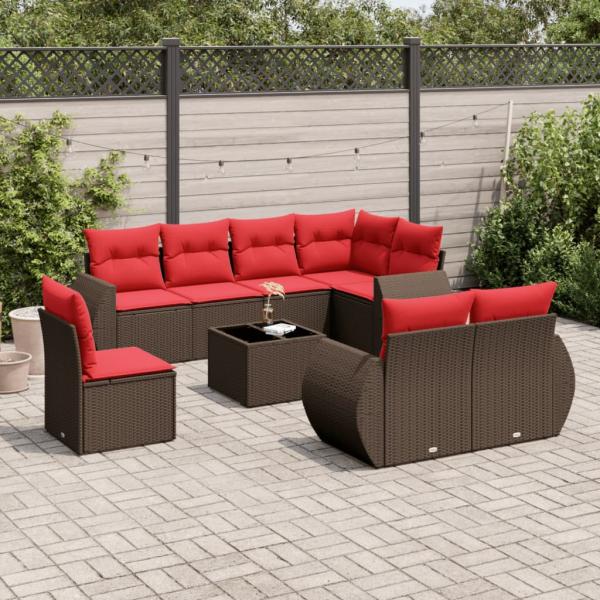 ARDEBO.de - 9-teiliges Gartensofa-Set mit Kissen, braun, Polyrattan