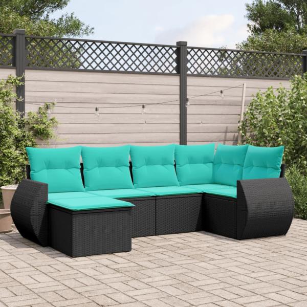 ARDEBO.de - 6-teiliges Gartensofa-Set mit Kissen, schwarzes Polyrattan