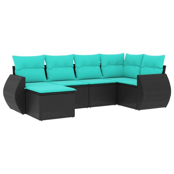 6-teiliges Gartensofa-Set mit Kissen, schwarzes Polyrattan