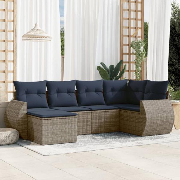 ARDEBO.de - 6-teiliges Gartensofa-Set mit Kissen, grau, Polyrattan