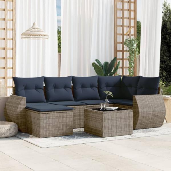 ARDEBO.de - 7-teiliges Gartensofa-Set mit Kissen, grau, Polyrattan