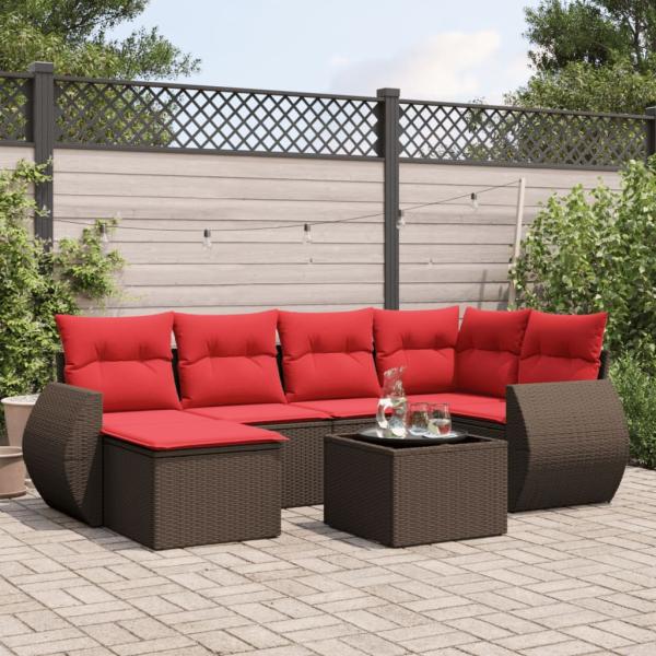 ARDEBO.de - 7-teiliges Gartensofa-Set mit Kissen, braun, Polyrattan
