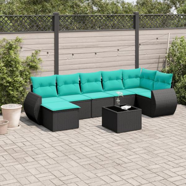 ARDEBO.de - 8-teiliges Gartensofa-Set mit Kissen, schwarzes Polyrattan