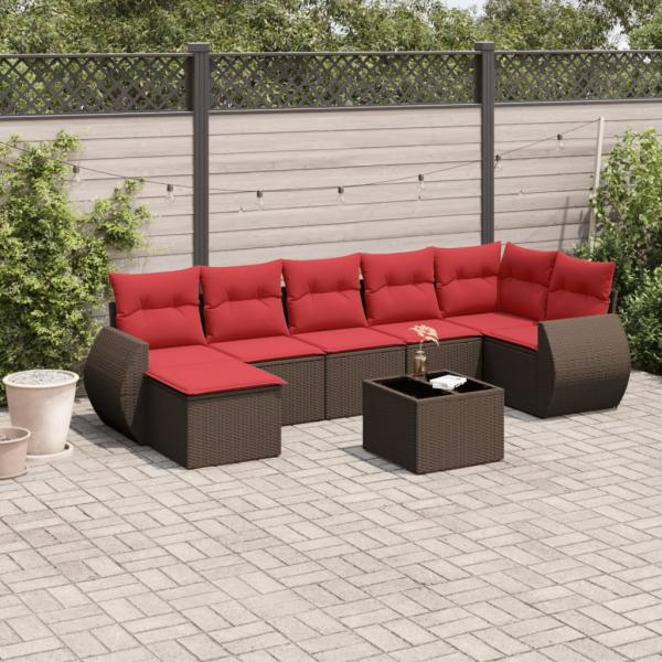 ARDEBO.de - 8-teiliges Gartensofa-Set mit Kissen, braun, Polyrattan