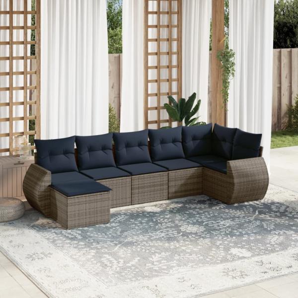 ARDEBO.de - 7-teiliges Gartensofa-Set mit Kissen, grau, Polyrattan