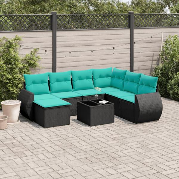 ARDEBO.de - 8-teiliges Gartensofa-Set mit Kissen, schwarzes Polyrattan
