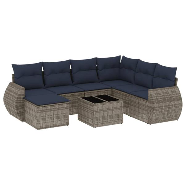 8-teiliges Gartensofa-Set mit Kissen, grau, Polyrattan
