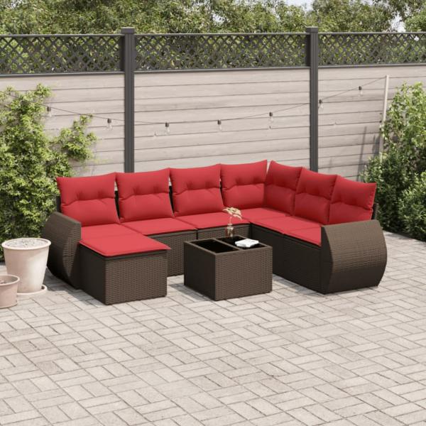 ARDEBO.de - 8-teiliges Gartensofa-Set mit Kissen, braun, Polyrattan