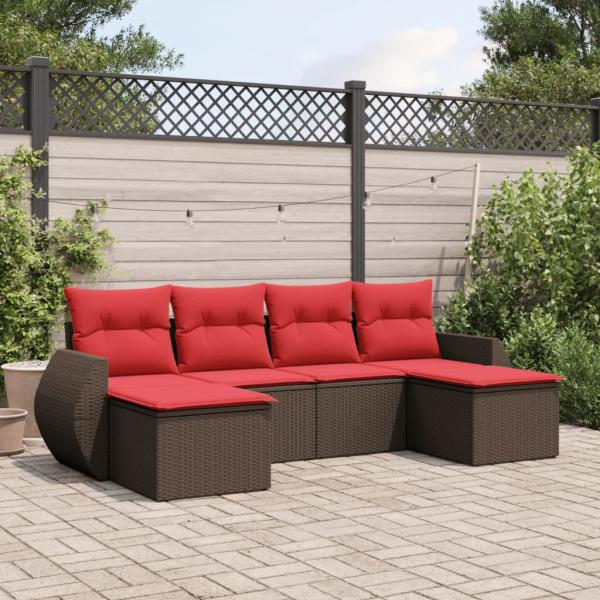 ARDEBO.de - 6-teiliges Gartensofa-Set mit Kissen, braun, Polyrattan