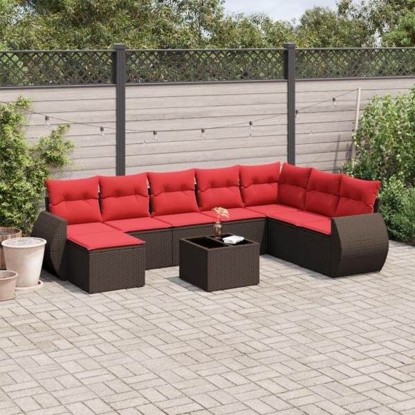 ARDEBO.de - 9-teiliges Gartensofa-Set mit Kissen, braun, Polyrattan