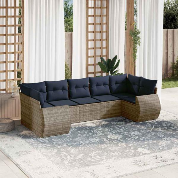 ARDEBO.de - 7-teiliges Gartensofa-Set mit Kissen, grau, Polyrattan