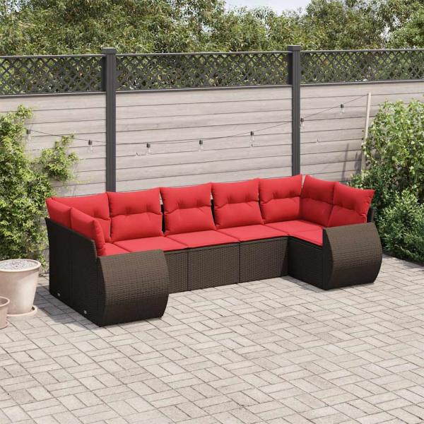 ARDEBO.de - 7-teiliges Gartensofa-Set mit Kissen, braun, Polyrattan