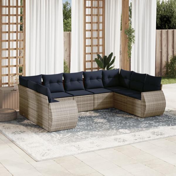 ARDEBO.de - 9-teiliges Gartensofa-Set mit Kissen, grau, Polyrattan