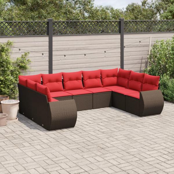 ARDEBO.de - 9-teiliges Gartensofa-Set mit Kissen, braun, Polyrattan