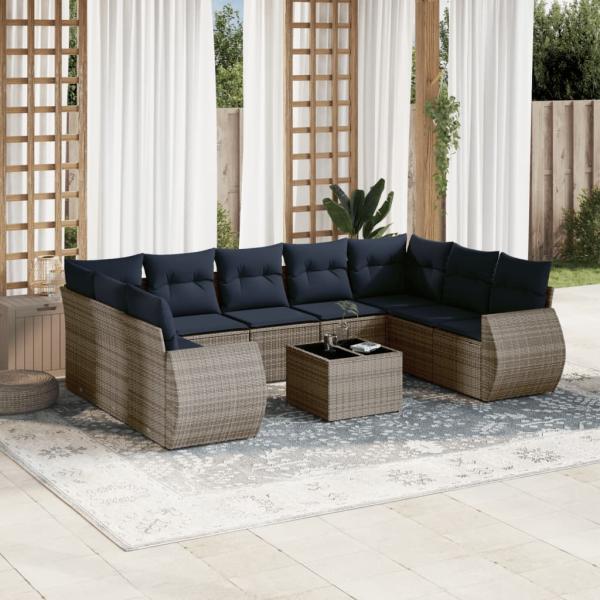 ARDEBO.de - 10-teiliges Gartensofa-Set mit Kissen, grau, Polyrattan