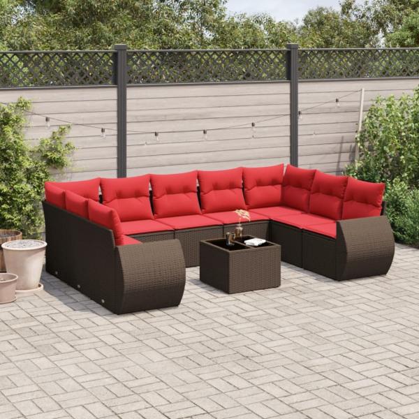 ARDEBO.de - 10-teiliges Gartensofa-Set mit Kissen, braun, Polyrattan
