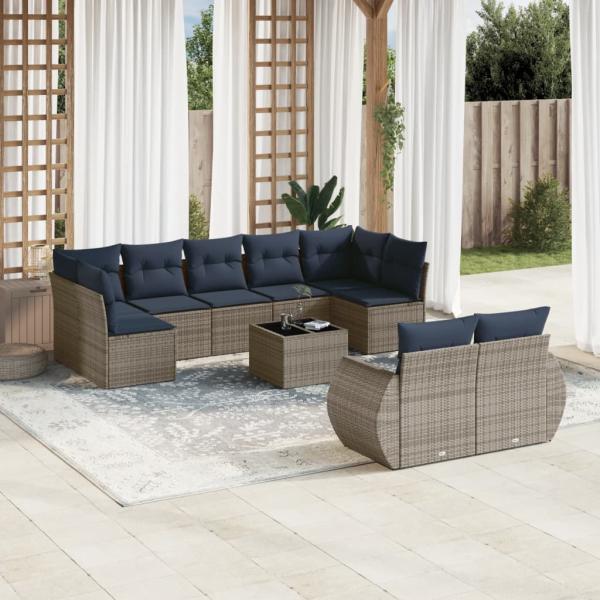 ARDEBO.de - 10-teiliges Gartensofa-Set mit Kissen, grau, Polyrattan