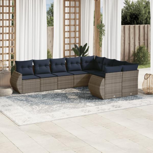 ARDEBO.de - 9-teiliges Gartensofa-Set mit Kissen, grau, Polyrattan