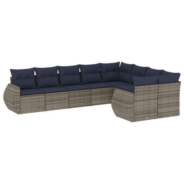 9-teiliges Gartensofa-Set mit Kissen, grau, Polyrattan