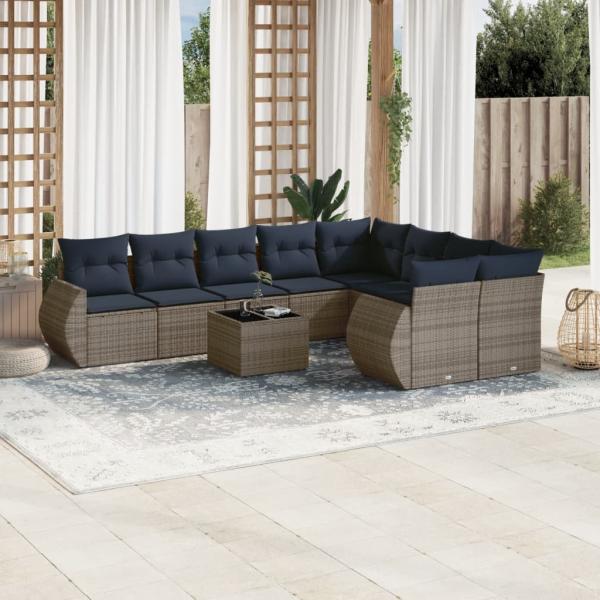ARDEBO.de - 10-teiliges Gartensofa-Set mit Kissen, grau, Polyrattan