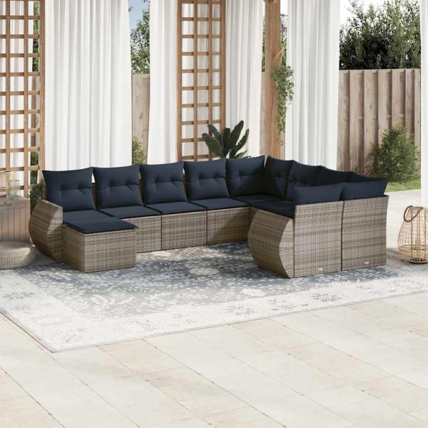 ARDEBO.de - 10-teiliges Gartensofa-Set mit Kissen, grau, Polyrattan