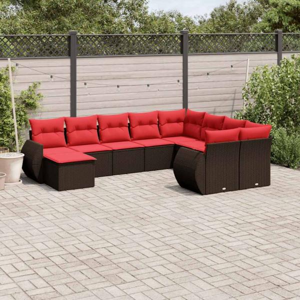ARDEBO.de - 10-teiliges Gartensofa-Set mit Kissen, braun, Polyrattan