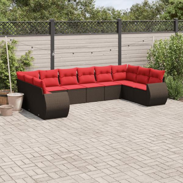 ARDEBO.de - 10-teiliges Gartensofa-Set mit Kissen, braun, Polyrattan