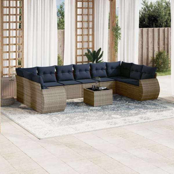 ARDEBO.de - 11-teiliges Gartensofa-Set mit Kissen, grau, Polyrattan