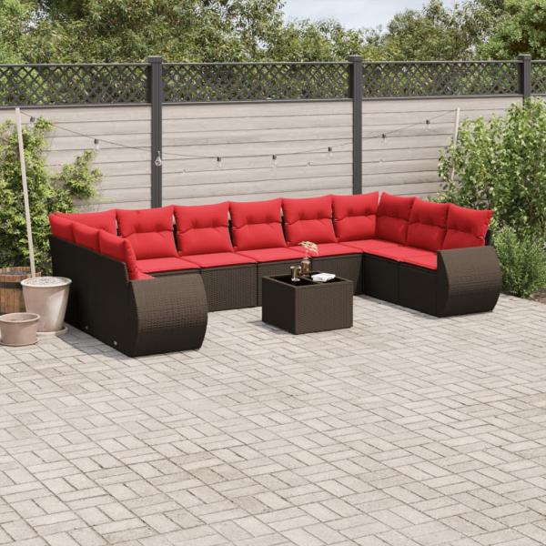 ARDEBO.de - 11-teiliges Gartensofa-Set mit Kissen, braun, Polyrattan